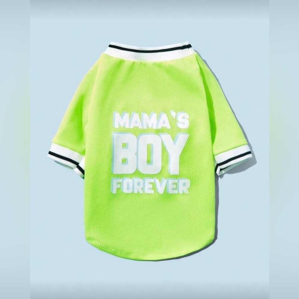 Neon Green Dog Shirt with 'Mama's Boy Forever' Print